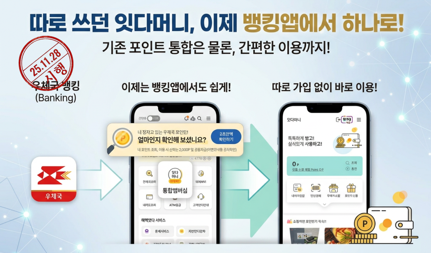 우체국 모바일뱅킹 간편 홈 화면 개선 홍보 이미지